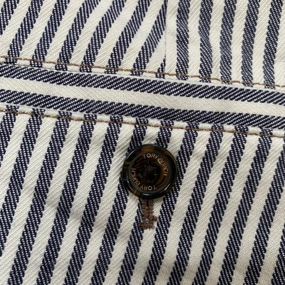 Tory Burch Shorts Womens 8 White Navy Sarah Jane Dover Pin Stripe Pockets Chino - Picture 9 of 13